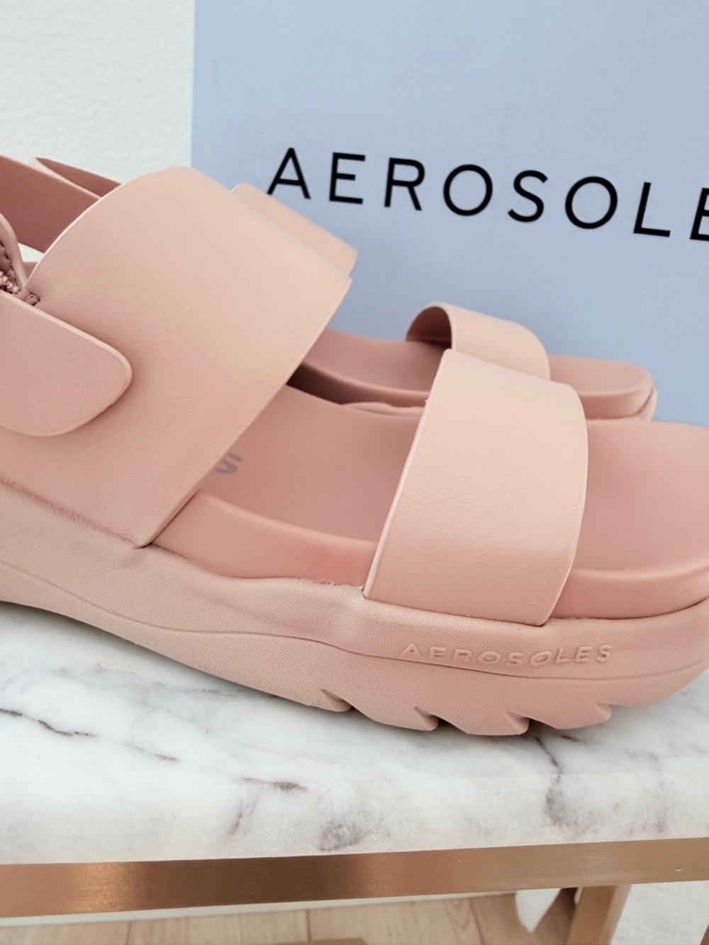 π AEROSOLES Hari Blush Pink Nude Cipria Sporty Low Heel Sandals 6.5 - Picture 4 of 12
